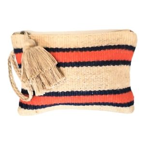 J Jill Women's Burlap Weave Jute Stripe Tassel Wristlet Clutch